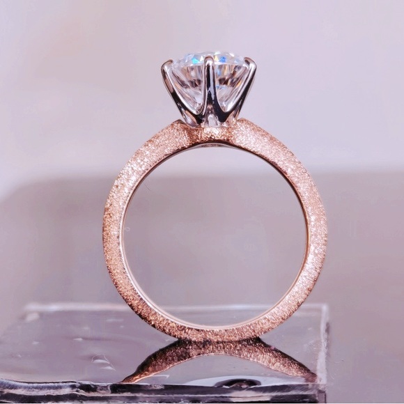 Custom Tiffany style solitaire ring- stardust finish - Picture 2 of 7